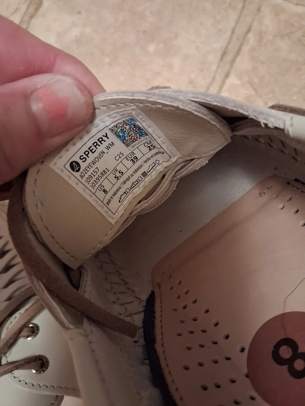Sperry Cream Woven Leather Flats with Tan Laces